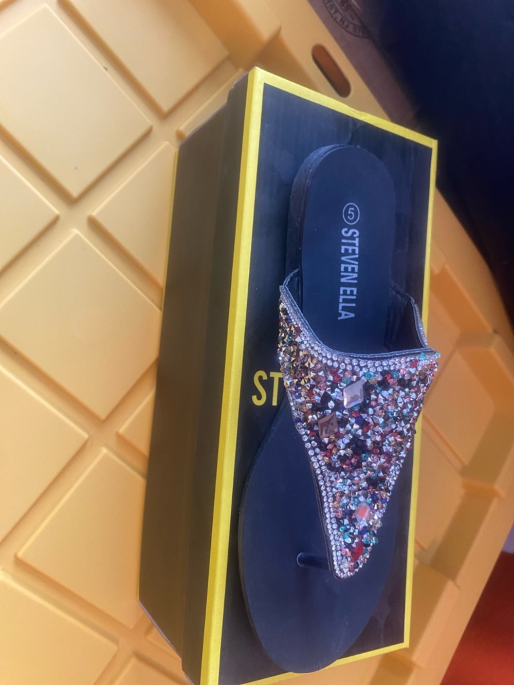 Seven7 Black Multicolor Jeweled Slide Sandals